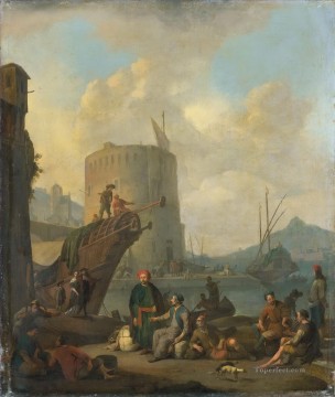  barco pintura - Johannes Lingelbach refugio italiano conoció barcos de guerra vestingtoren